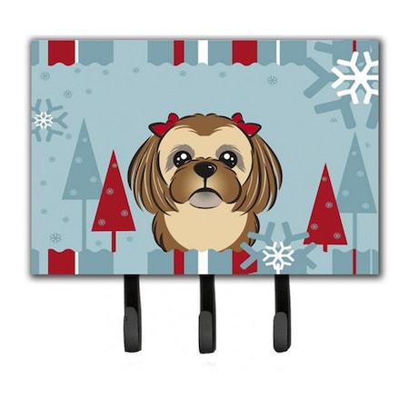 Jensendistributionservices Winter Holiday Chocolate Brown Shih Tzu Leash & Key Holder MI1718551